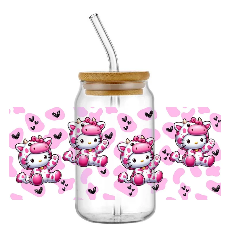 Miniso Valentine's Day Hello Kitty For Libbey 16oz Can Glass UV DTF Coffee Can Wrap Libbey Glass Wrap