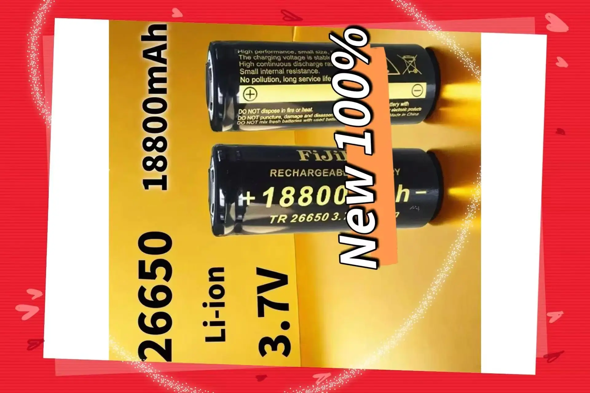 

26650 Lithium-Ion Battery 3.7V 18800mAh High-Quality 100% Suitable for LED Flashlights