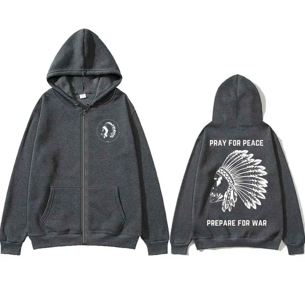 Forward Observations Group Pray for Peace Prepare for War Print Zipper Hoodie Men Vintage Coat Skeleton Oversized Zip Up Jacket