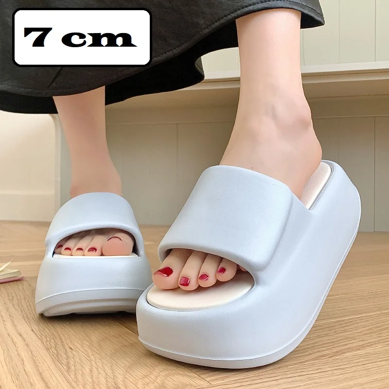 

New high platform blue slipper women summer increase elevated shoes woman chunky slides indoor odorless EVA slippers comfy clogs