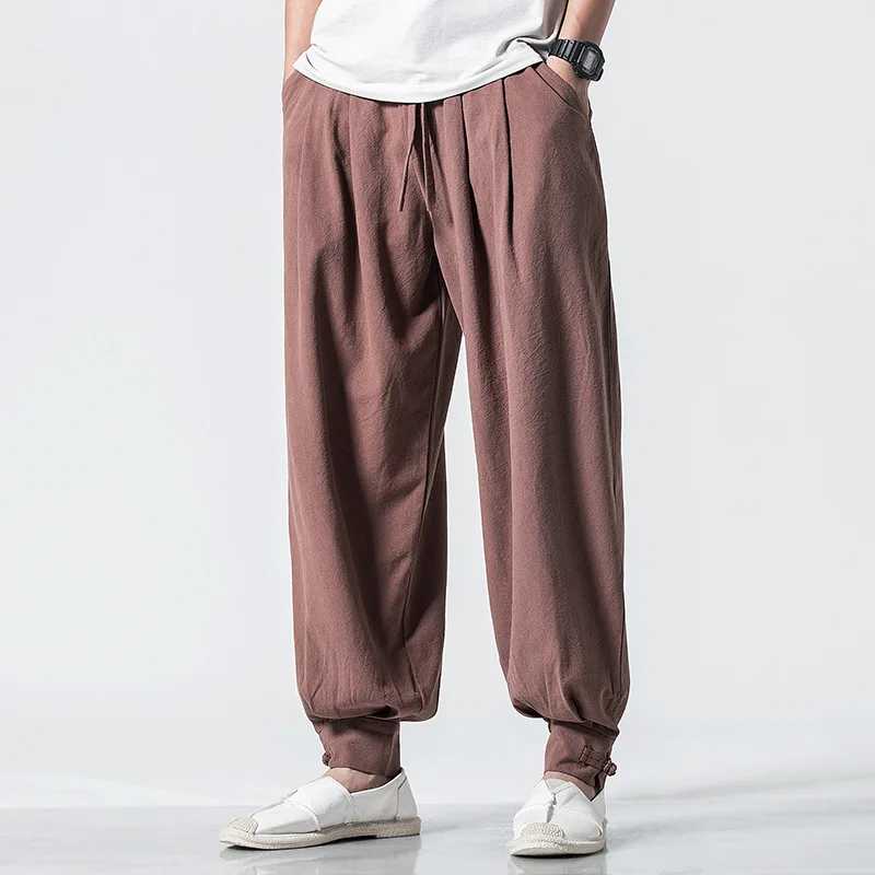 Men's Loose-fit Cotton Linen Monk Pants Spring/summer Long Pants Elastic Waistband Kung Fu Summer Monk Pants - Image 6