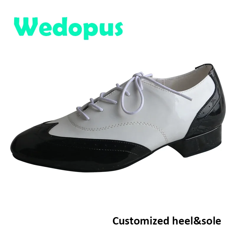 

Черно-белые мужские танцевальные туфли Wedopus на заказ, Мужская обувь из лакированной кожи с мягкой подошвой для танцев