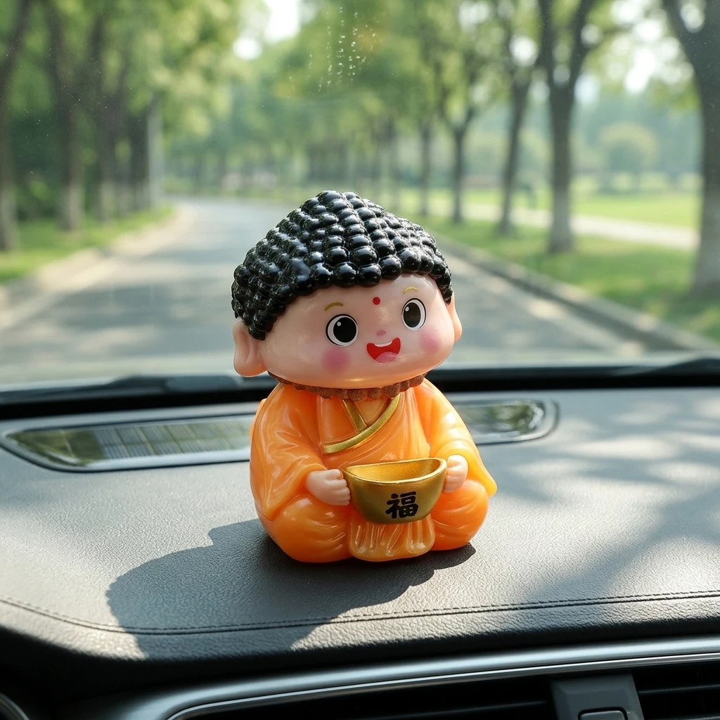 1pc Solar Powered Nodding Buddha Figurine Cute Wobble Buddha for Car Dashboard Ornament Home Office Decor Good Lucky Ornament