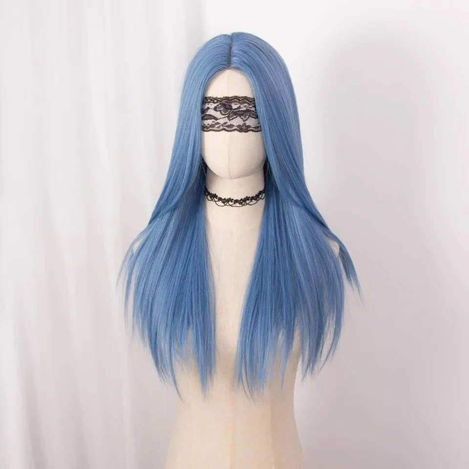 باروكة صناعية مستقيمة من الدانتيل الأمامي باللون الأزرق من FORLISEE للنساء، الجزء الأوسط، ألياف مقاومة للحرارة ذات مظهر طبيعي للاستخدام اليومي #2