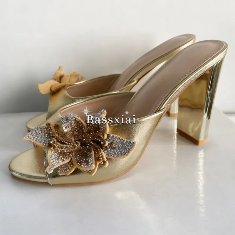 Unique Crystal Butterfly-Knot Decor Mules For Girls Individual High Heel Slingbacks Women Sandals Summer
