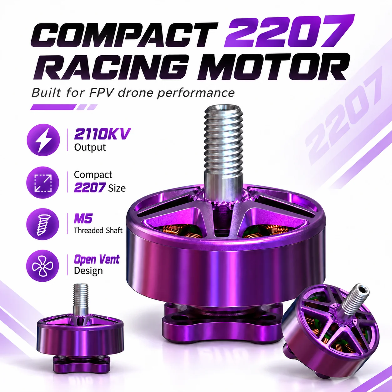 2207 Pro 2110KV Brushless Motor Purple High Speed Racing Motor for FPV Drone Quadcopter RC Multirotor