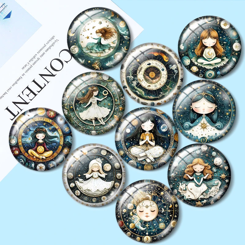 Beautiful Painting girls 10pcs 12mm/18mm/20mm/25mm Round photo glass cabochon demo flat back Making findings