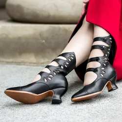 Medieval Style Women Shoes High Heels National Style Carved High Tube Spring Autumn Pointed Head European and American Large Siz