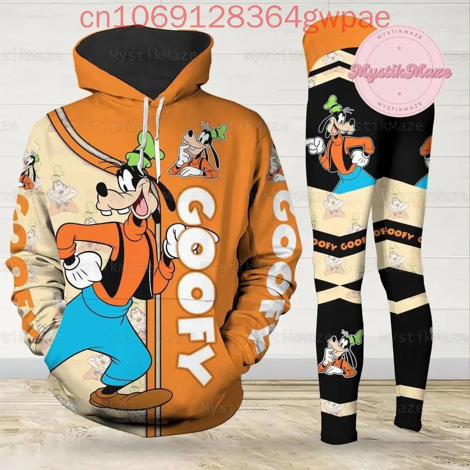 Disney Goofy-Leggings à capuche 3D pour femme, pantalon de survêtement, ensemble de yoga, sport, mode