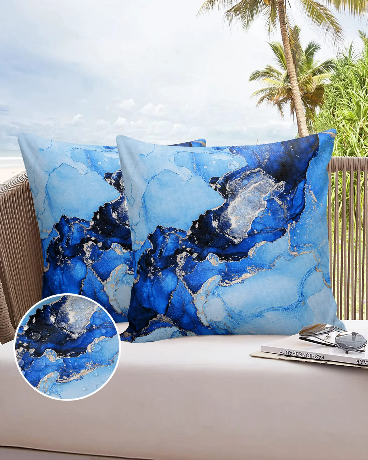 

Marble Texture Blue 2/4PCS Outdoor Garden Pillowcase Waterproof Sofa Pillow Cover Case Garden Patio Cushion Covers Home Decor