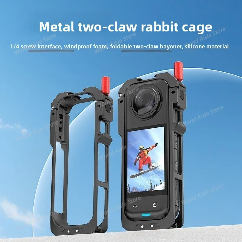 Metal Frame for Insta360 X5 Shockproof Protective Rabbit Cage Expansion Case Multifunctional Accessories with Lens Cover