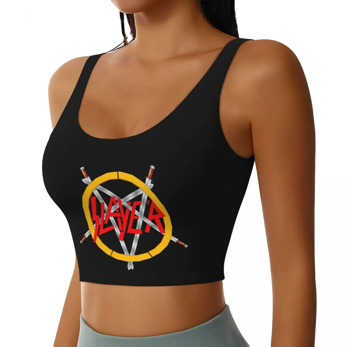 Custom Heavy Metal Rock Slayers Logo Sports Bra for Women High Impact Workout Yoga Crop Top