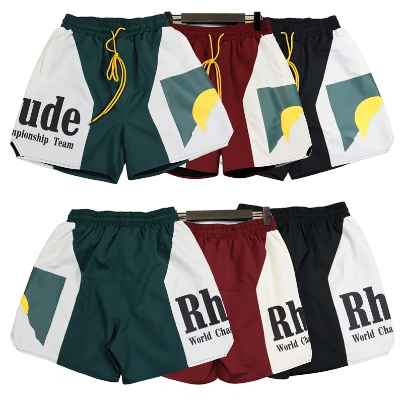 Shorts Esportivos com Estampa de Letras e Design em Blocos de Cores para Homens e Mulheres, Calças Casuais de Verão com Caimento Solto e Perna Reta