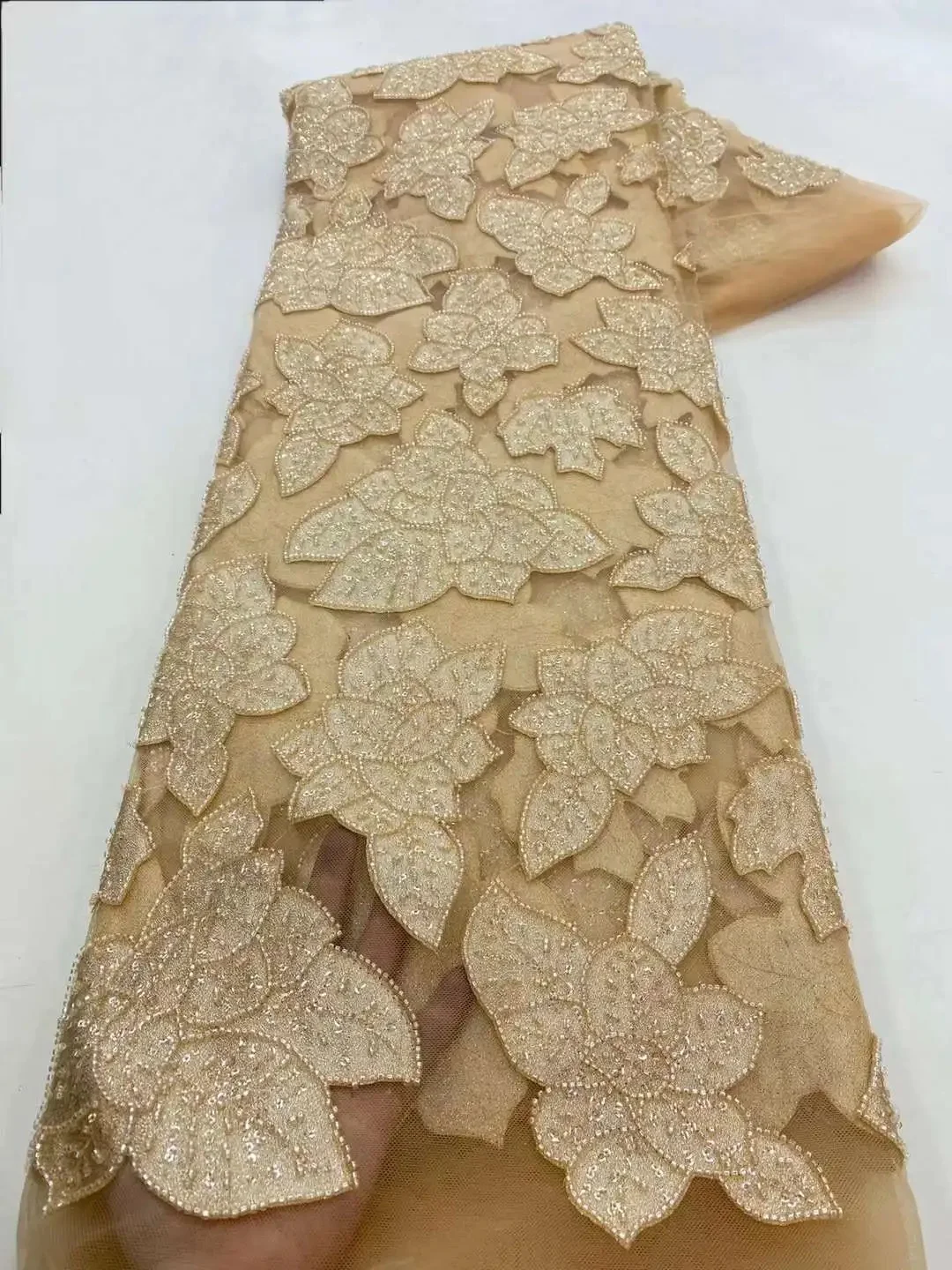 African Beaded Lace Tulle Fabric, Heavy Handmade, Swiss, Sequin Fabric, Nigerian Wedding, Prom Dress, Sew, High Quality, 2026 view 4