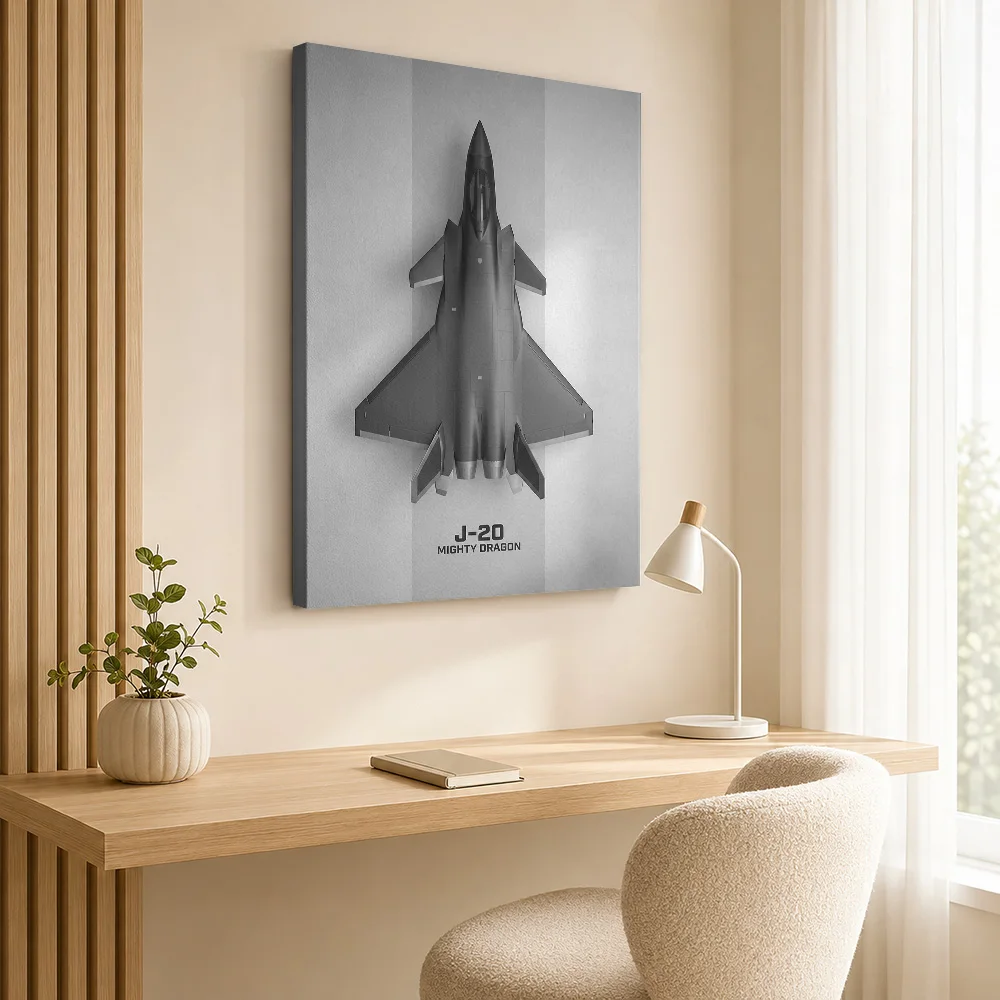 J20 Mighty Dragon Aircraft Wood Framed Canvas Poster Customized Photo Natural Color Detail Wall Art For Study Aviation Fan Gift