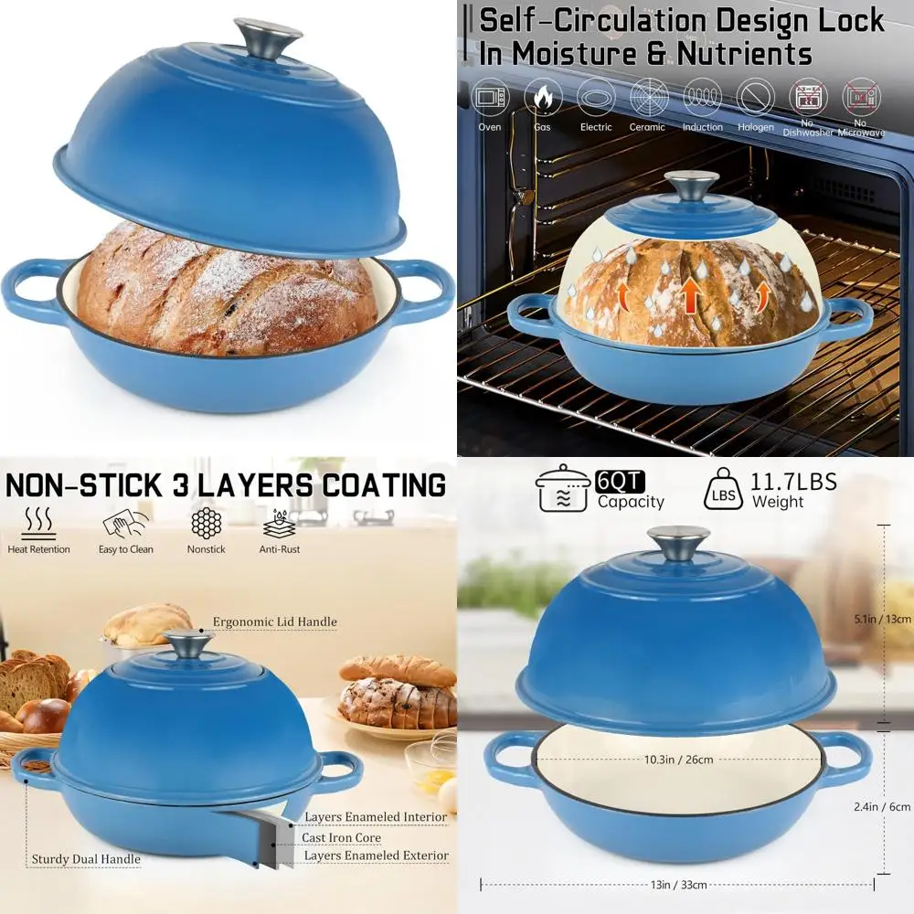 

Sourdough Bread Baking Dutch Oven, 10-Inch Enamel Cast Iron Pot with Lid, 6 Quarts Capacity for Delicious Homemade Bread