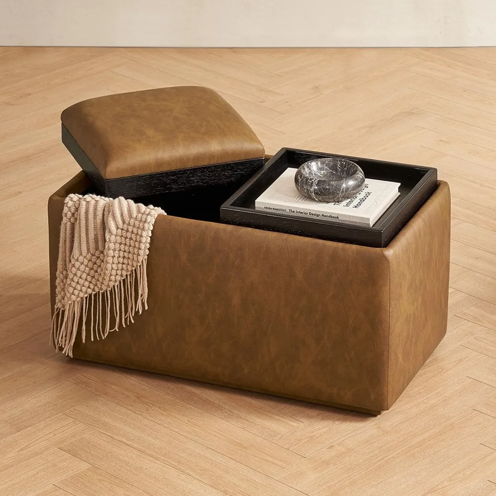 

Levi Storage Bench with Reversible Tray, Modern Storage Coffee Table, Bedroom Bench, Rectangular Cube Upholstered Coffee Table