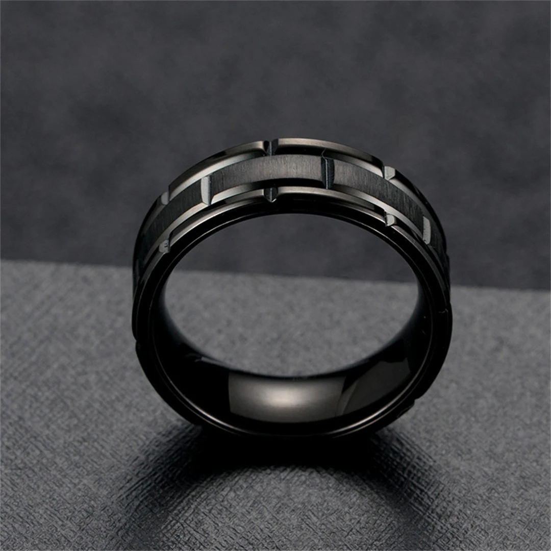 8mm Men\'s Ring Black Stainless Steel Popular Solid Titanium Steel White Men\'s Casual Party Ring Jewelry Accessories