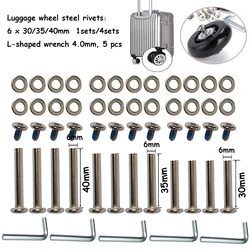 4 sets of luggage accessories, stainles steel luggage screws, luggage wheel bolts, and 5 L-shaped wrenches 4.0mm