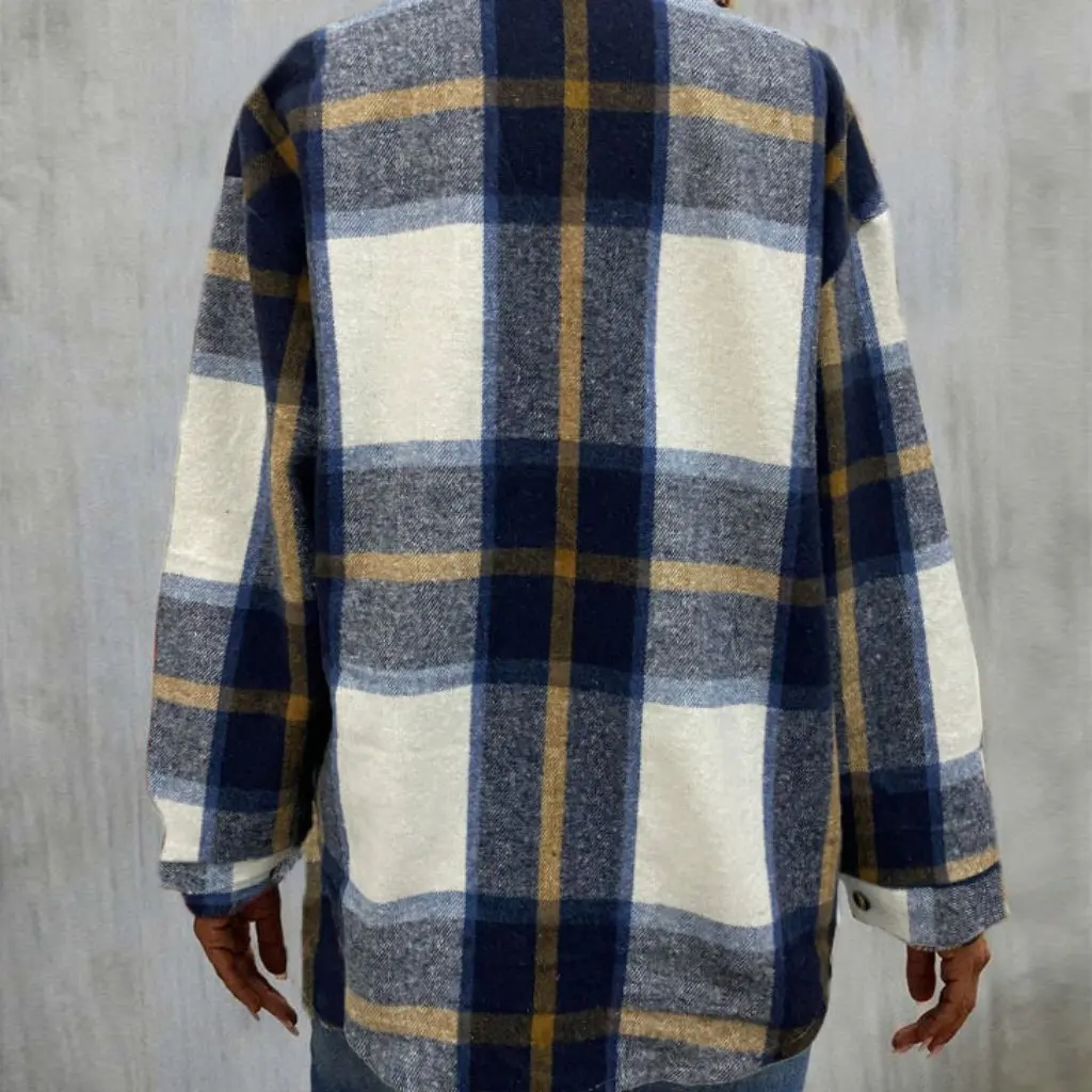 

Women's Plaid Brushed Jacket Cardigan Autumn Winter New Independent Station European American Style Clothing