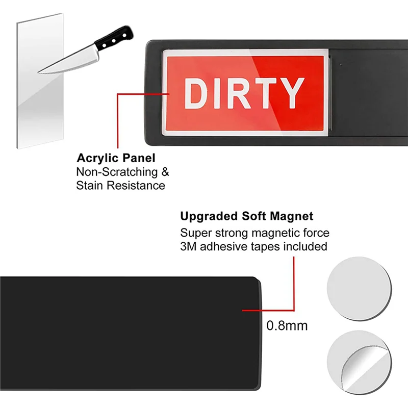 AT44-2X Clean Dirty Dishwasher Magnet - Easy To Read Non-Scratch Magnetic Indicator Sign Kitchen Organization Black