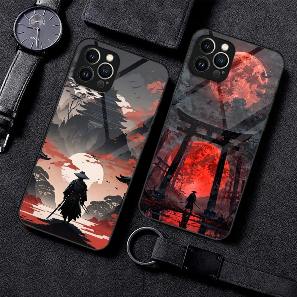 Japanese Bushido Samurai Phone Case For iPhone 15 13 14 12 16 11 Pro XS Max Plus Mini X XR SE2020 Tempered Glass Coque