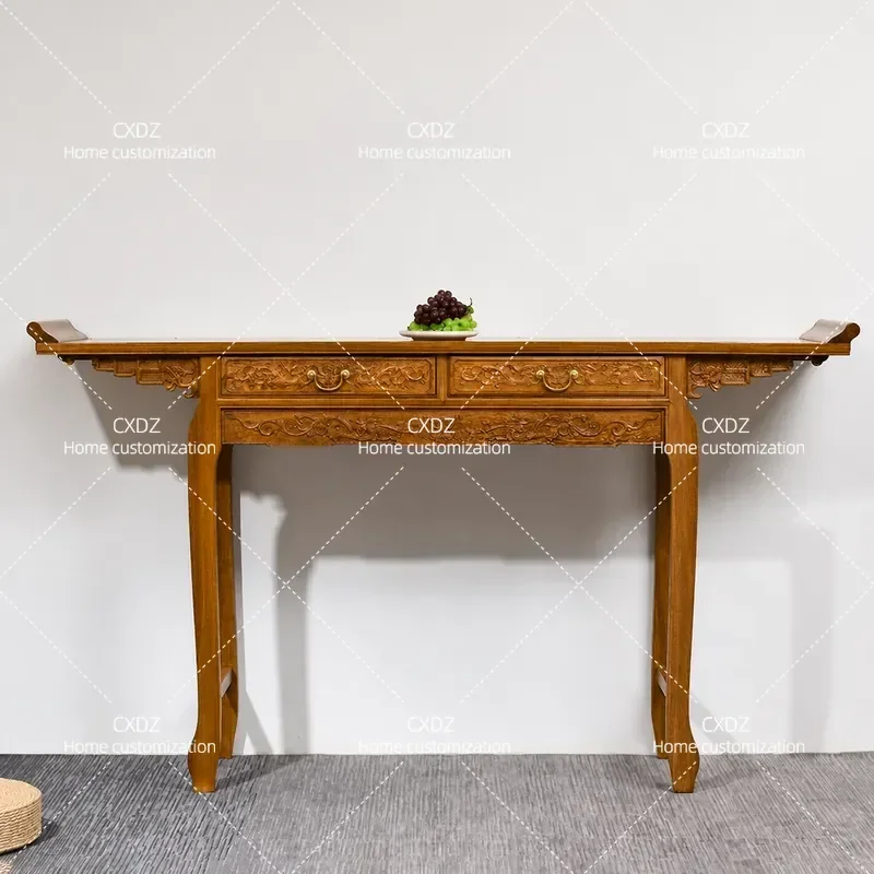 Solid Wood Chinese Altar Table Traditional Zhongtang Incense Case Warped Head Entrance Console Furniture for Home Decor