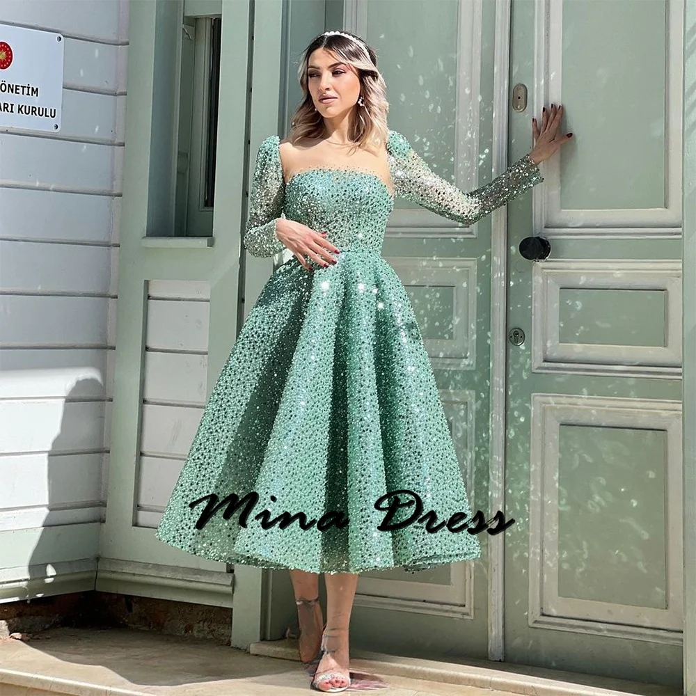 

Mina Customized Backless Dresses for Special Events Long Sleeves Evening Luxury Dress 2024 Strapless Sequins Ball Gowns Prom