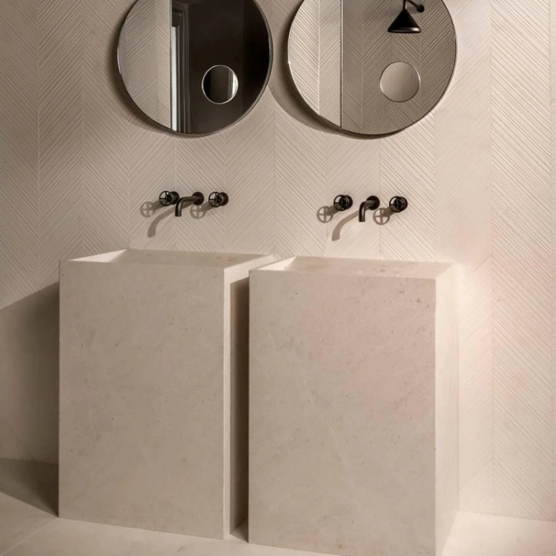 

Gray rock slab column type washbasin integrated floor-to-ceiling balcony clubhouse washbasin washbasin