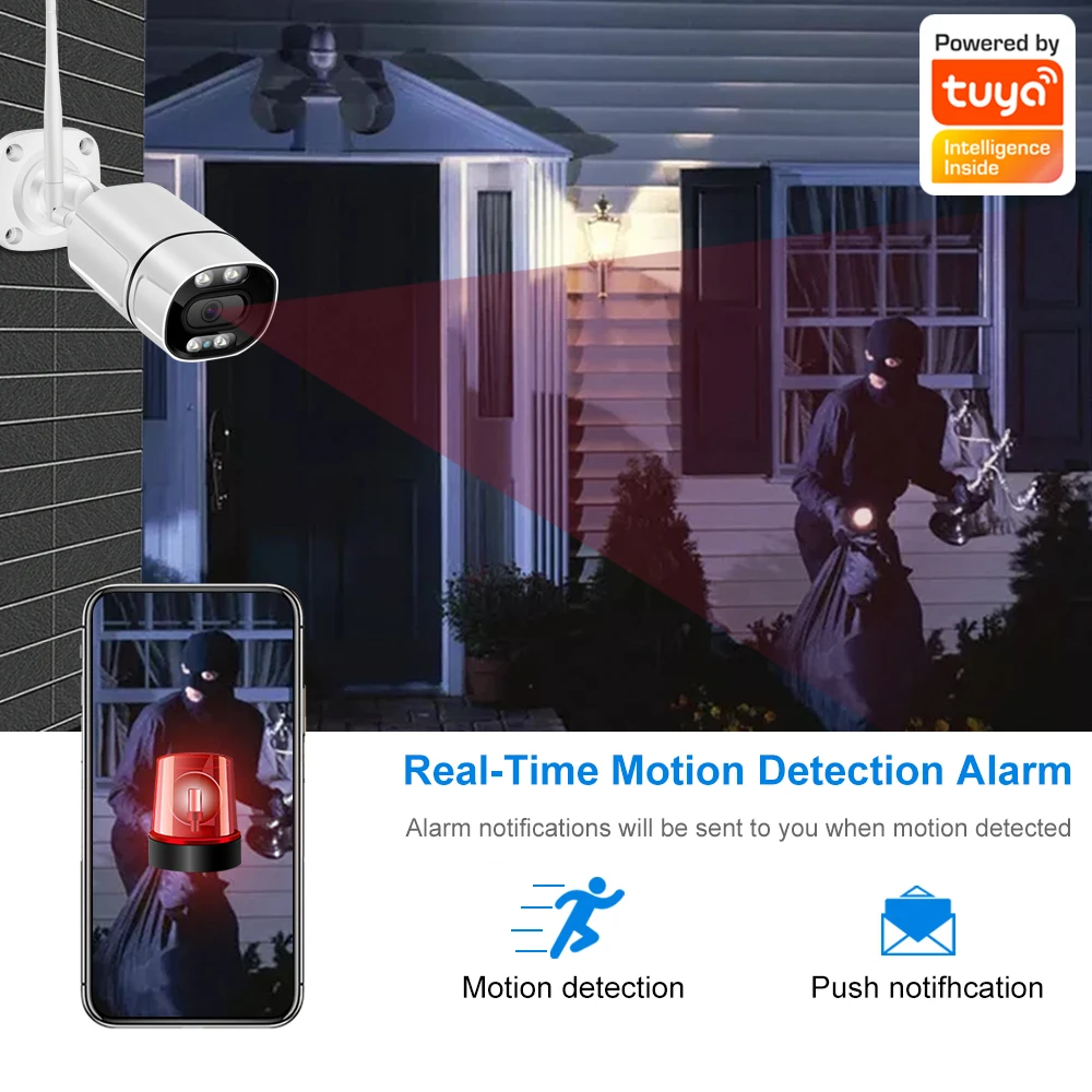 Tuya 5MP IP Camera Wifi Outdoor Ai Human Detect Audio Wireless Camera 1080P HD Color Infrared Night Vision Security CCTV Camera