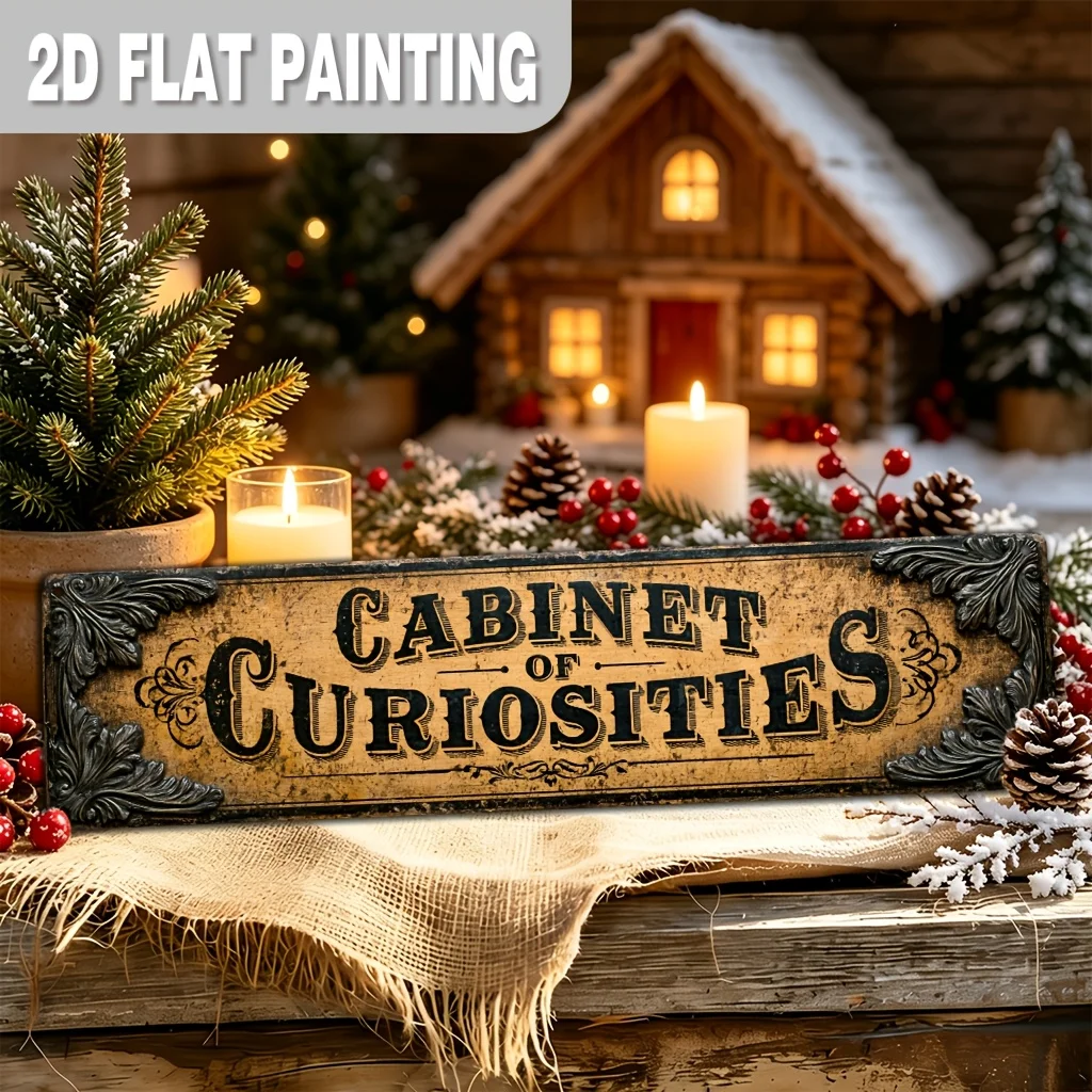 Christmas Decorative Sign & Plaques, Cabinet of Curiosities Metal Sign, Wunderkammer Wall Decoration, Mysterious Plaque for Home