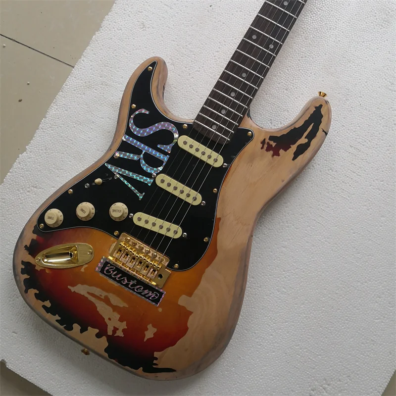 Left-Handed 6 String Electric Guitar with Weathered Matte Finish And Black Pickguard Vintage Style Guitar