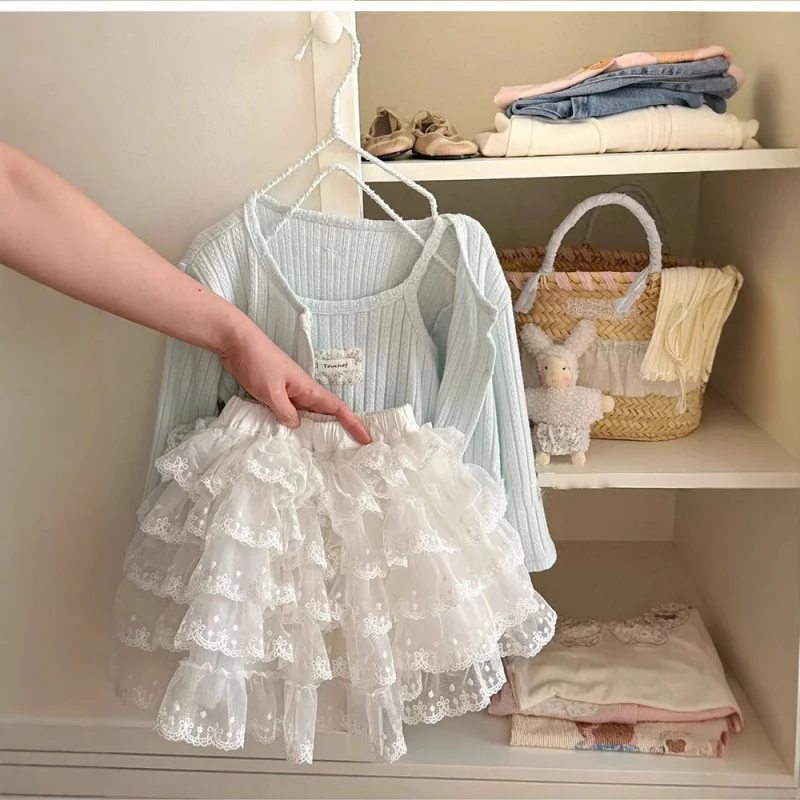 

2025Autumn New Sweet Cardigan Jacket and Camisole Two-Piece Set for Girls Baby Girl Top Outfit