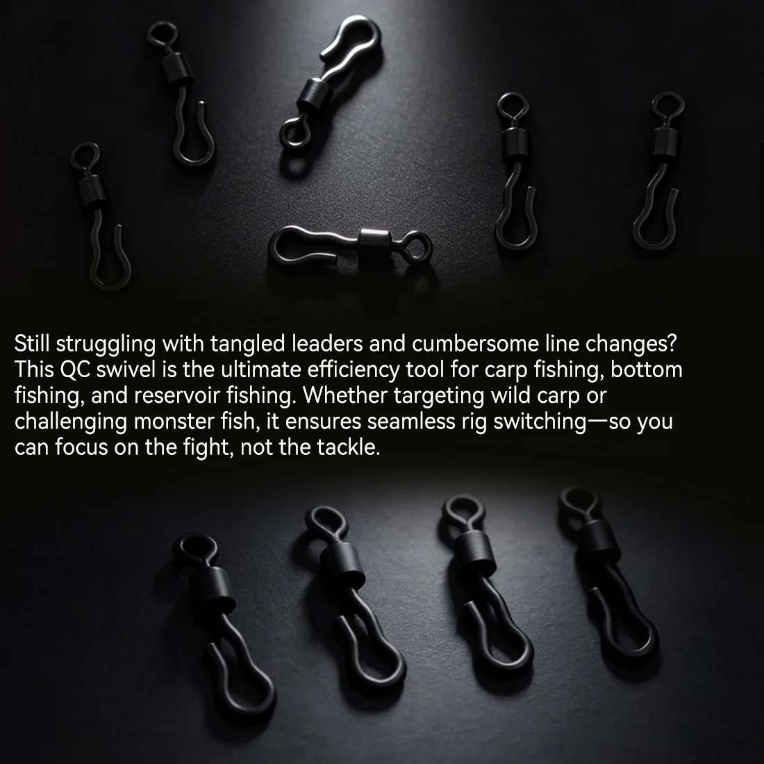 American Snap Swivel 9KM – Negro mate con rodamiento para carpa - imagen 2