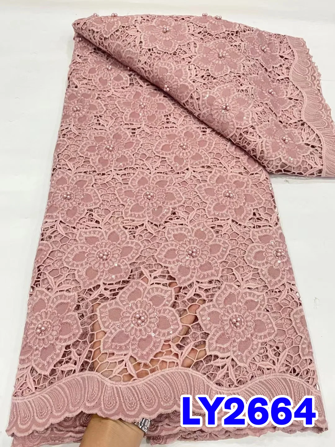 

African Lace Fabric Embroidered Swiss Net Materials Nigerian Lace Fabrics 2023 Tulle French Guipure Cord Lace Material PL2664-2