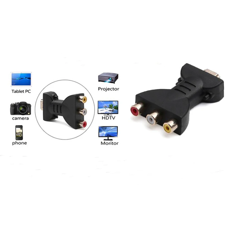 Adaptateur audio vidéo compatible HDMI vers 3 RCA RVB, coordinateur de grotte audio vidéo, HDMI mâle vers 3 RCA