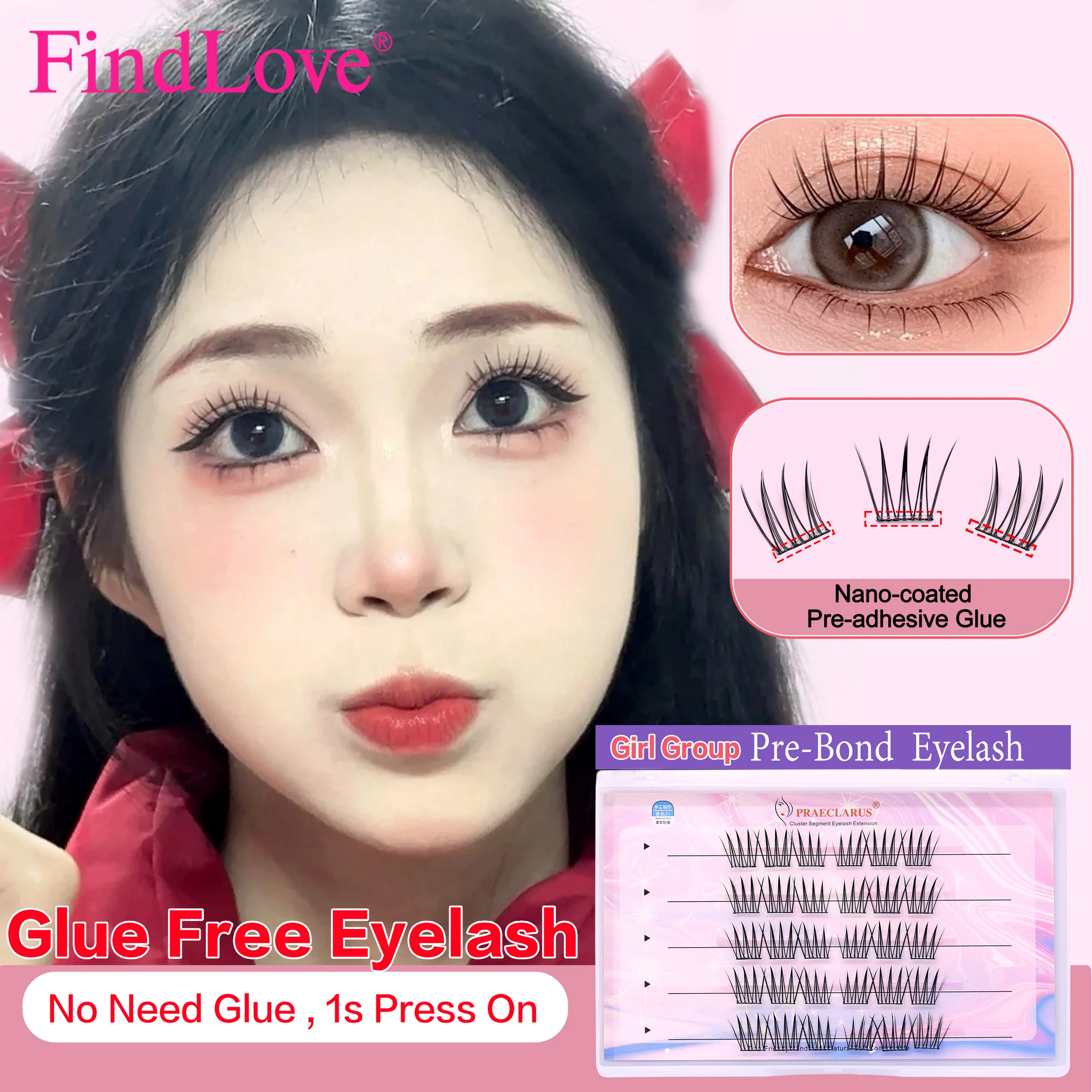 30Clusters C Curl No Glue Needed Eyelashe Korean Girl Group Glue Free Eyelash 11-13mm False Eyelash Press On Lash Self Adhesive