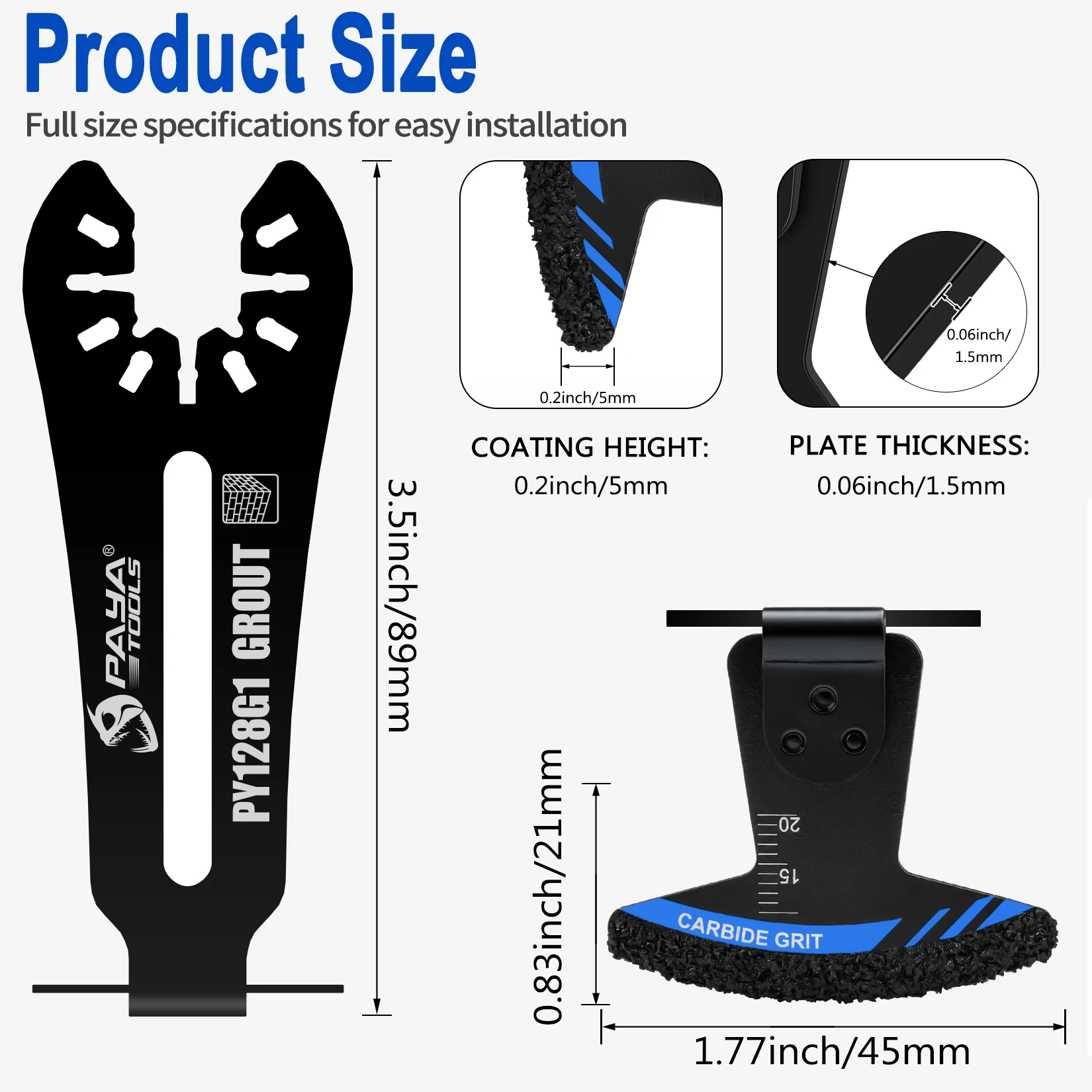 90° Right Angle Carbide Grout Remover Blade 40/50 Grit Oscillating Saw Blades for Tile Joint Mortar Removal Bathroom Renovation