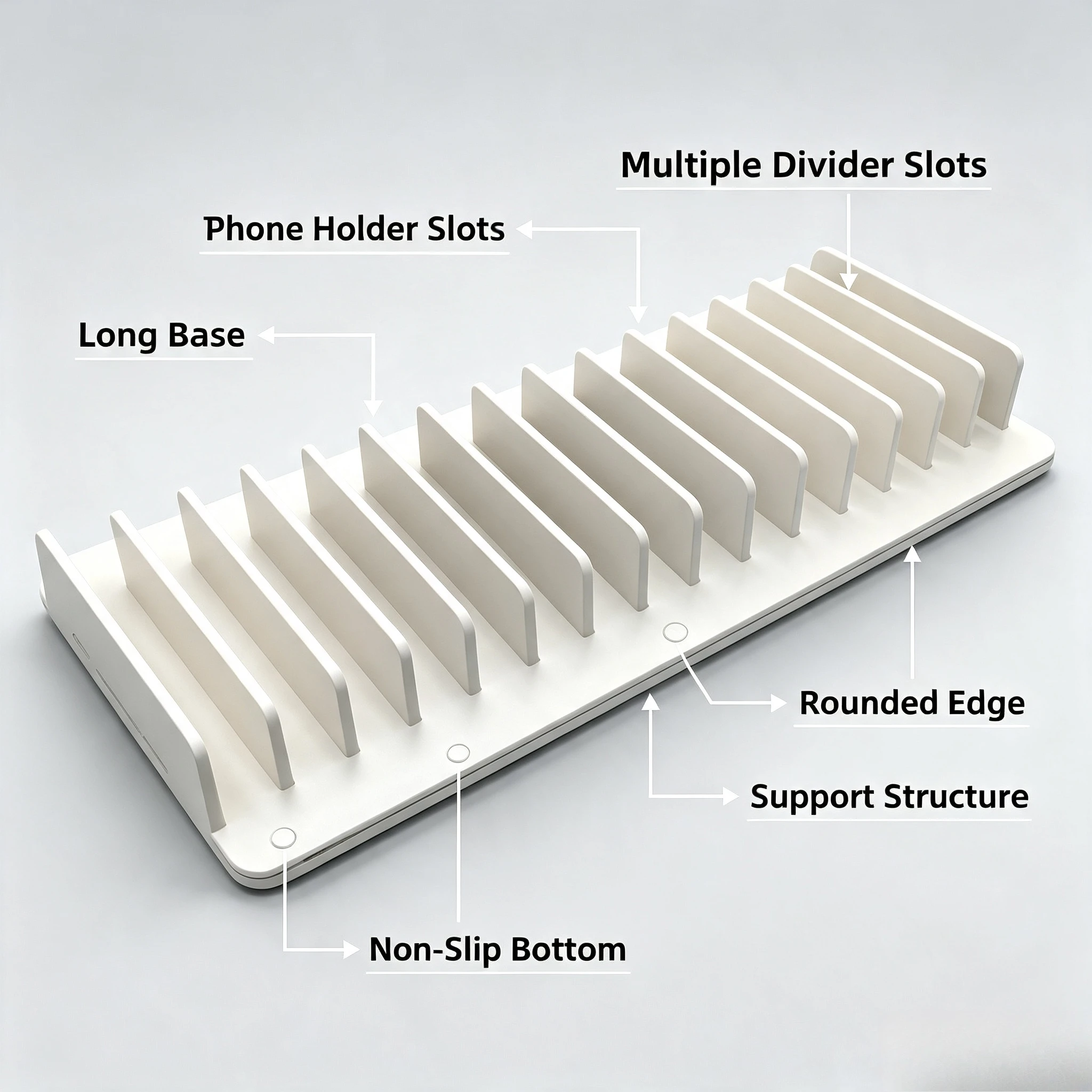 Multi‑Slot Desktop Device Storage Stand, 10‑Slot /15‑Slot Multi‑Position Holder Rack for Mobile Phones & Tablets Organizer