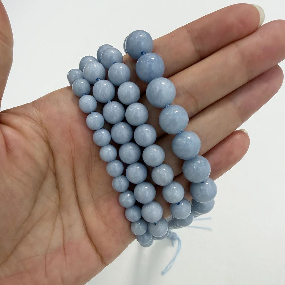 Natural Stone AA Quality Blue Angelite Round Loose Beads 6 8 10MM Pick Size 15' Strand For Jewelry Making