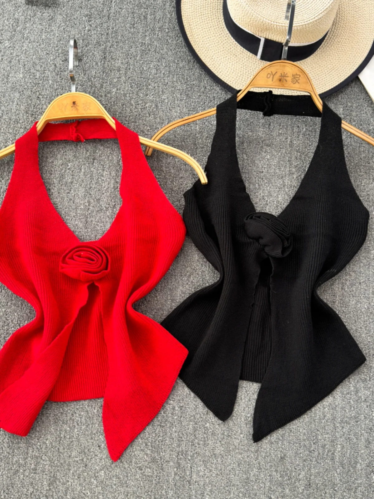 

Красный вязаный топ V-Ne, женская летняя сексуальная милая пряная верхняя одежда Bal, майка для поездок на работу, длина, чистый цвет