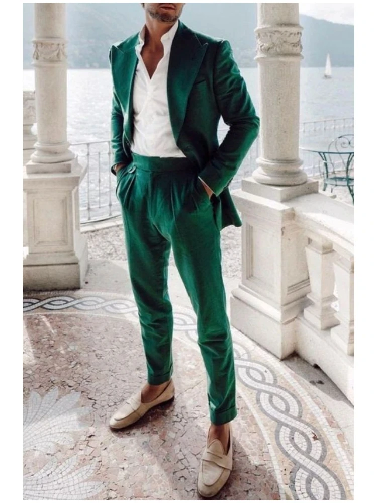 

Emerald-green Velvet Men Suit Autumn Formal Wedding Groom Tuxedo Prom Party Blazer Slim Fit Jacket 2 Piece Set Trajes De Hombre