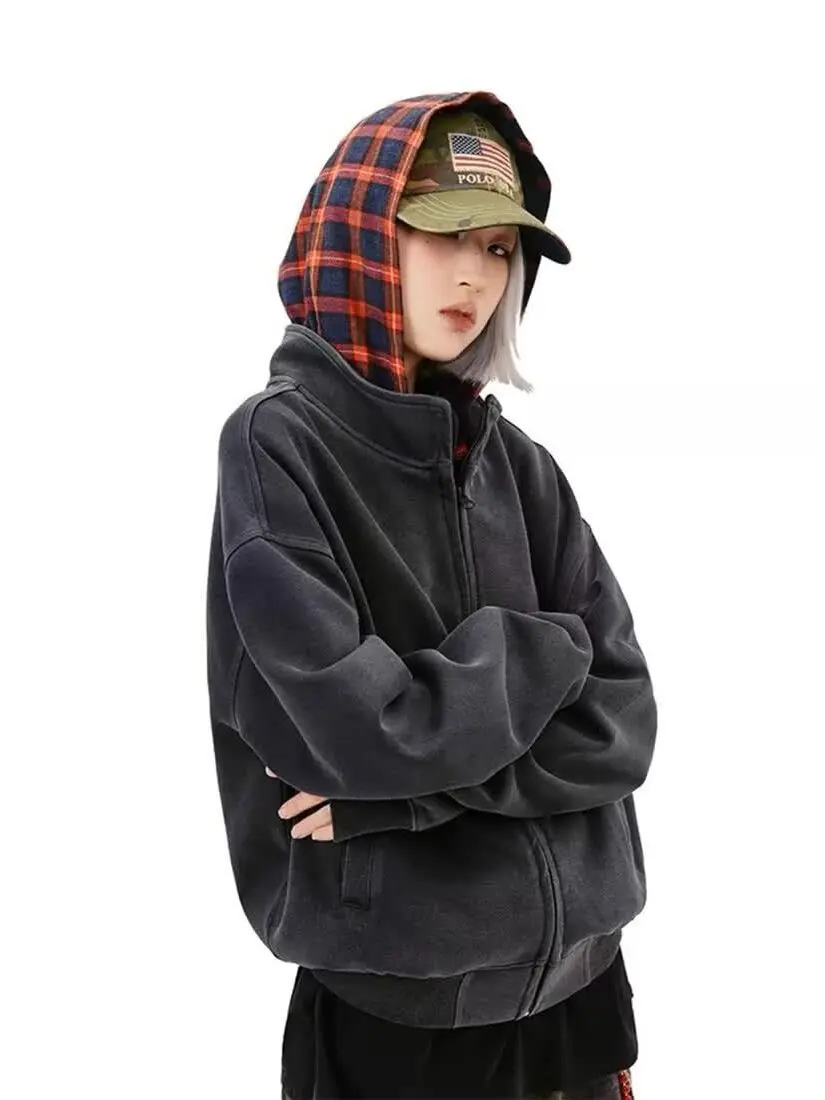 

Толстовка в клетку в американском стиле ретро Jaet со свободной талией, осень-зима, модная брендовая мужская хлопковая смесь ex Jaet