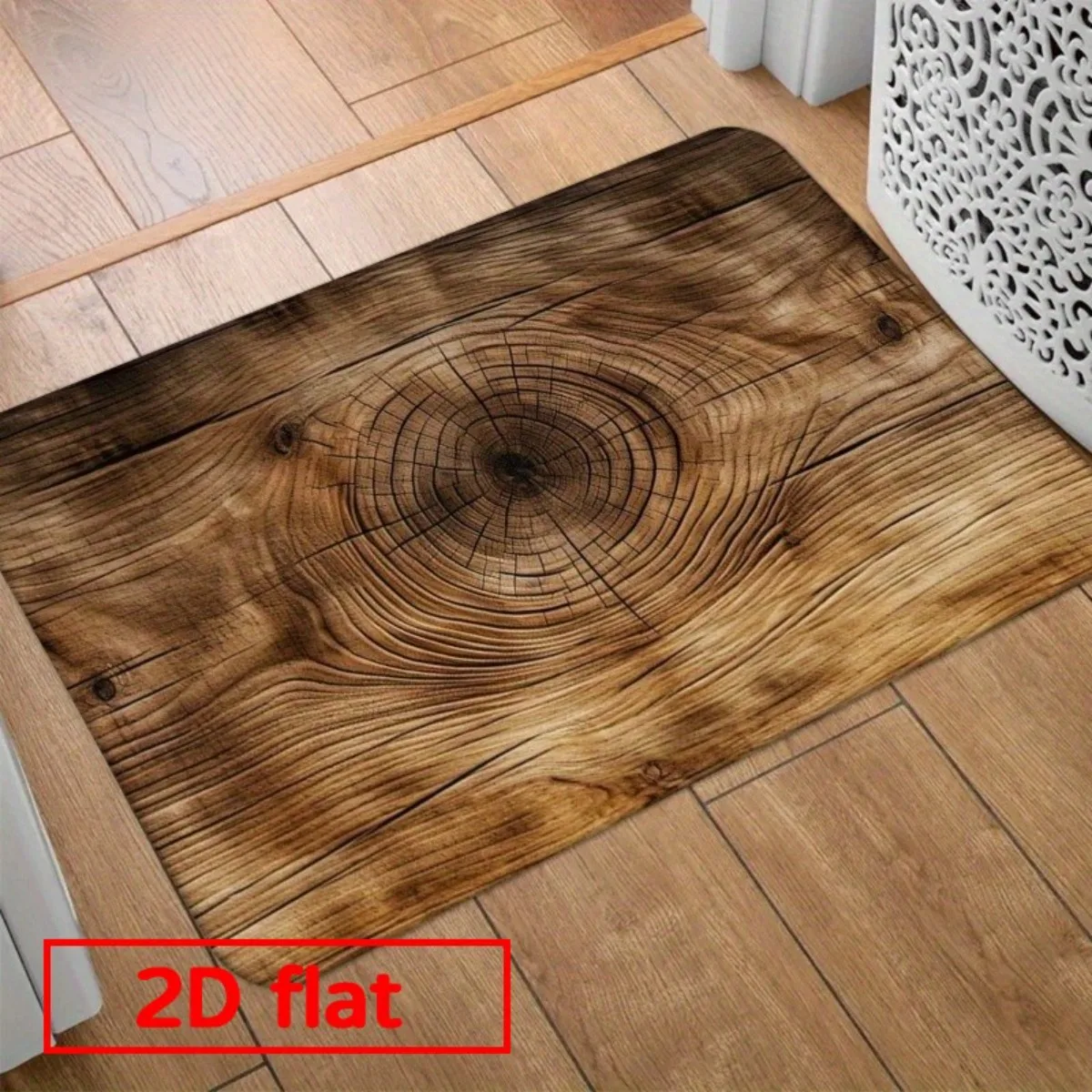 Realistic Tree Stump Texture Door Mat, Natural Wood Grain Welcome Rug, Non-Slip Washable Floor Carpet for Kitchen Living Room