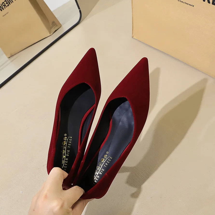 

Туфли-лодочки BIGTREE для офиса, на низком каблуке 3 см, из флокированной ткани, черные/коричневые, модные, лаконичные, женские