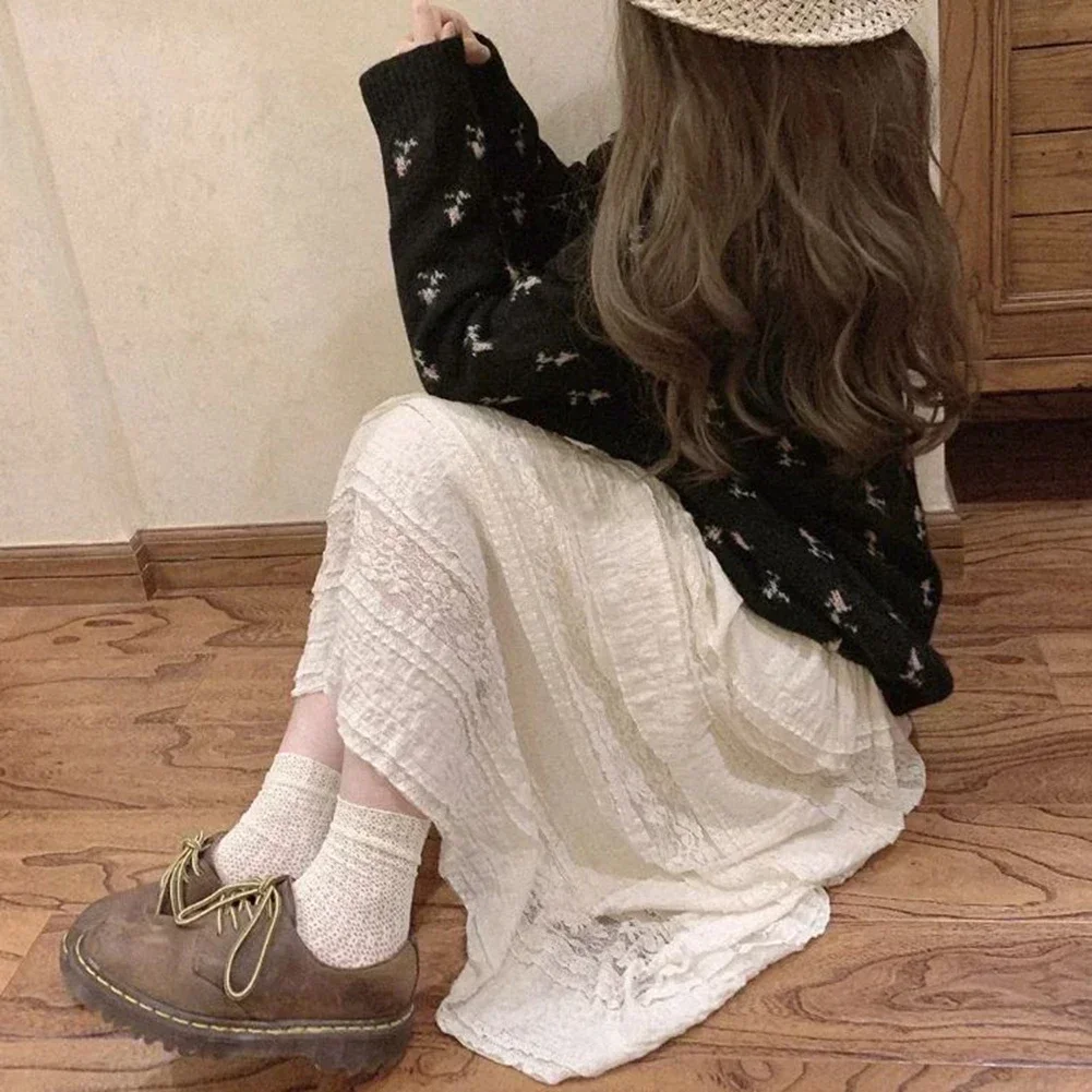 

Fashionable Skirt Lace Skirt Petite Skirt Regular Length Slightly Elastic Solid Pattern Leisure Style Elegant Daily Wear Skirt L