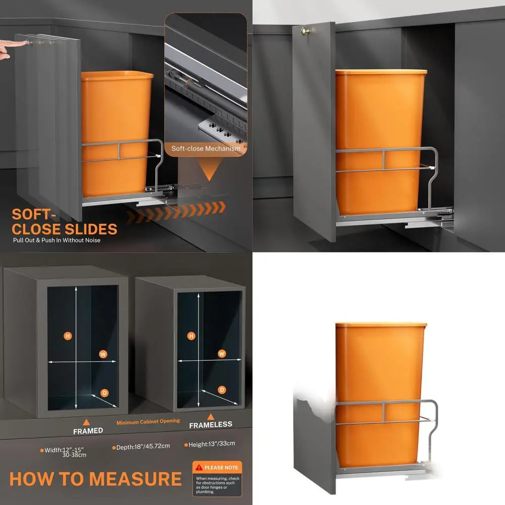 

Under Cabinet Trash Pull-Out with Soft-Close, Door Mount, Min 12 W x 18 D Cabinet Opening