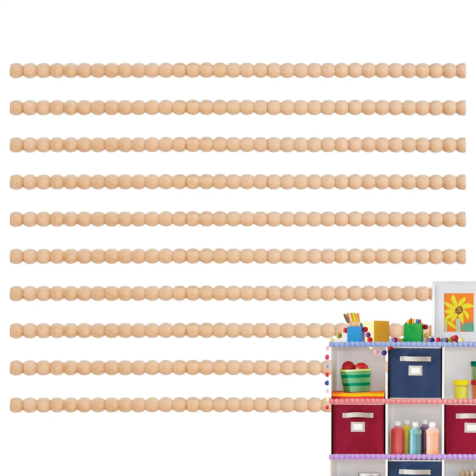 10pcs Half Round  Wood Trim Molding 15.75 Inch Wood Beads Trim Strip Wooden Molding For Home Window Door Wall Furniture Deco