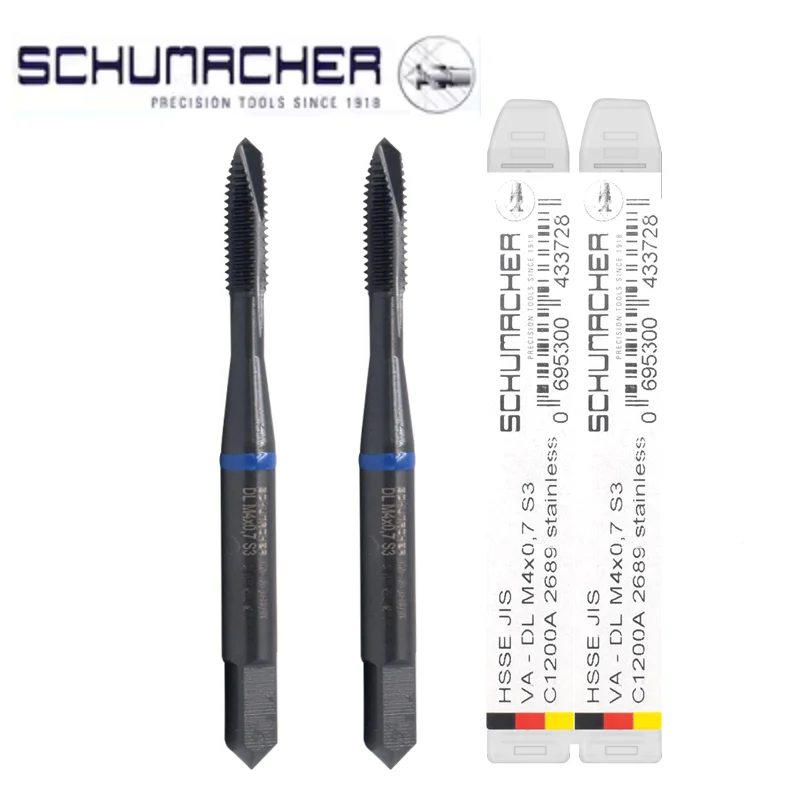 

Немецкие машинные метчики SCHUMACHER Blue Ring JIS Standard с рифленой/конической резьбой M2-M20 UNC4-40~10-24 1/4~1/2 для нержавеющей стали