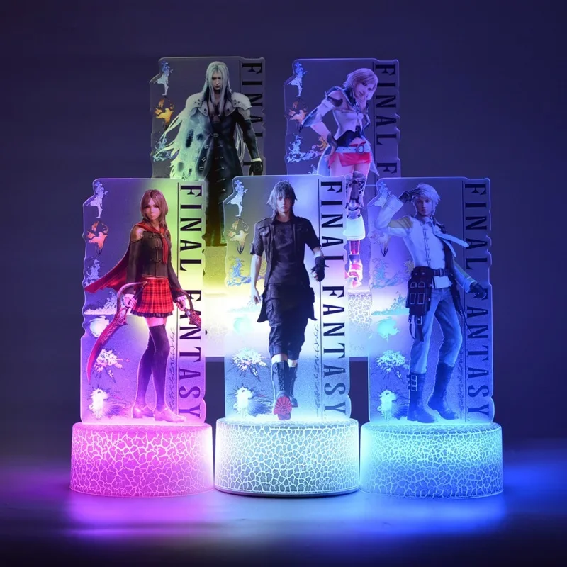 JX TOY 19cm FF7 3D Night Light Ornament Lamp Holder Fantasy Game Peripherals Cloud Figure Luminous Home Decor Tifa Gifts Boys